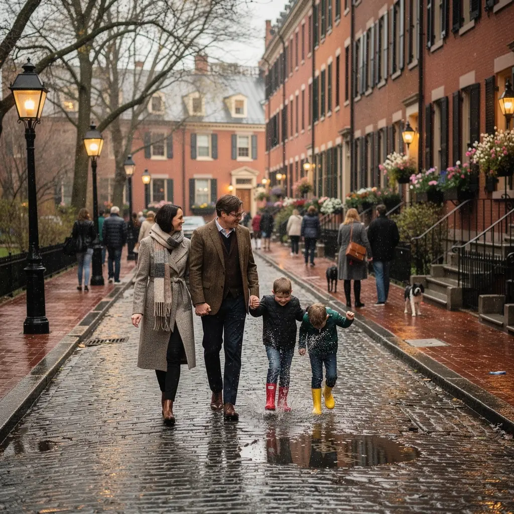 Вид на Бостонскую гавань с парусниками и историческими кораблями.