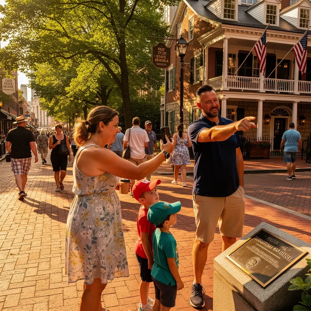 Историческая улица Свободы в Бостоне с колониальной архитектурой.