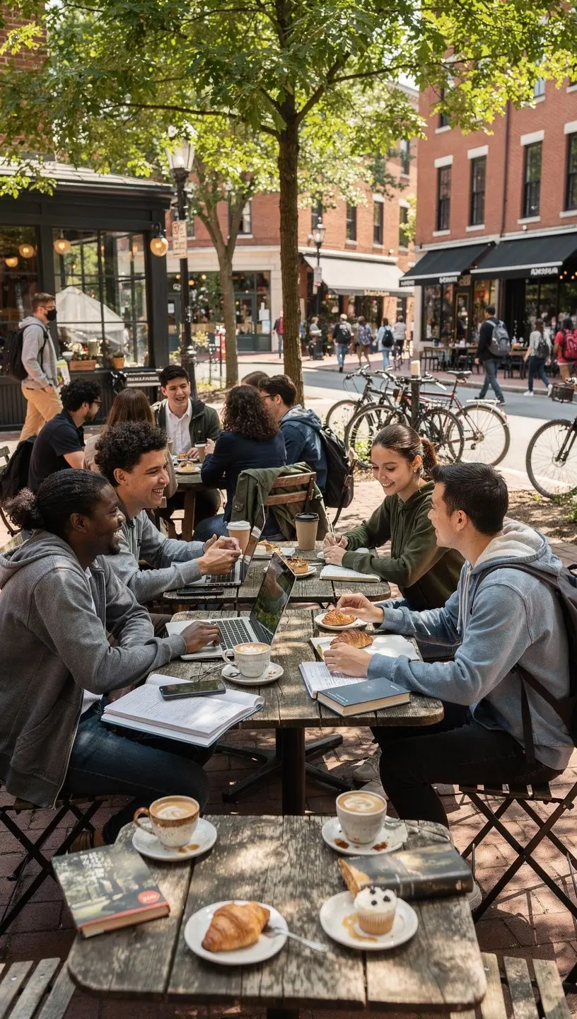 Современные здания университета на фоне исторической архитектуры Бостона.