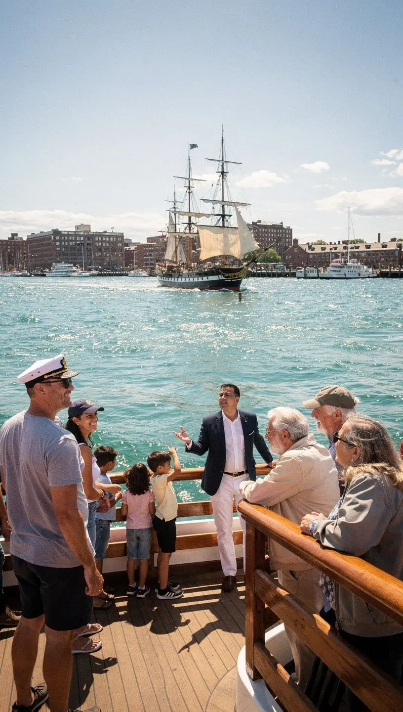 Корабль в гавани Бостона, символизирующий морскую историю города.