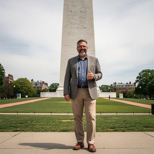 Туристическая группа на экскурсии у памятника, посвященного революционным событиям.